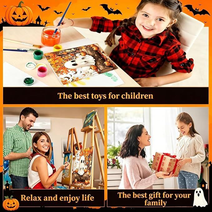 Arttoplus Halloween Framed Paint by Numbers Kit for Adults 10x10inch, Ghost | Adult Paint by Number Kits on Canvas with Easel for Beginner & Kids Ages 8-12, Easy Acrylic Oil Painting Kits for Home Decor