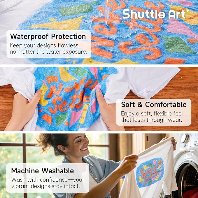 Metallic Fabric Paint, Shuttle Art 18 Metallic Colors Permanent Soft Fabric Paint in Bottles (60ml/2oz) with Brush and Stencils, Non-Toxic Textile Paint for T-shirts, Shoes, Jeans, Bags & DIY Projects