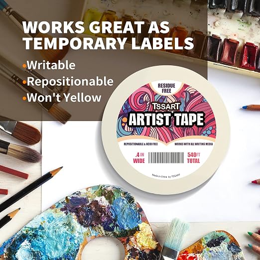 3 Pack White Artist Tape - Masking Artists Tape for Drafting Art Watercolor Painting Canvas Framing - Acid Free 0.4 Inch Wide 180FT Long