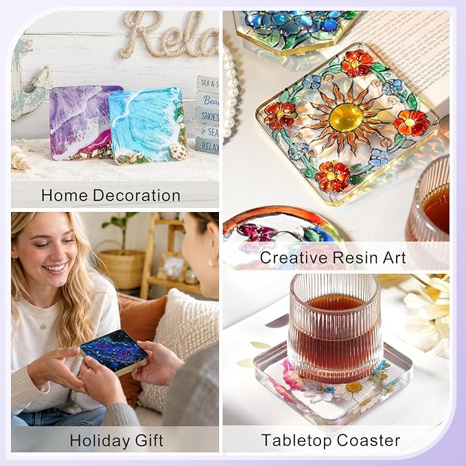 HeyClear Coaster Resin Molds Silicone, 6-Cavity Square Epoxy Resin Mold | for Crafts DIY Tray, Cup Coasters, Flower Bouquet Preservation, Resin Art, Home Decoration, Flexible, Easy to Clean & Demold