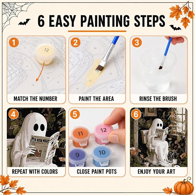 Halloween Ghost Paint by Numbers Kit for Adults, 16x20 inch | DIY Painting Kits Crafts for Adults, Relieve Stress, Frame Canvas, Wooden Easel, Gift Box, Home Wall Decor