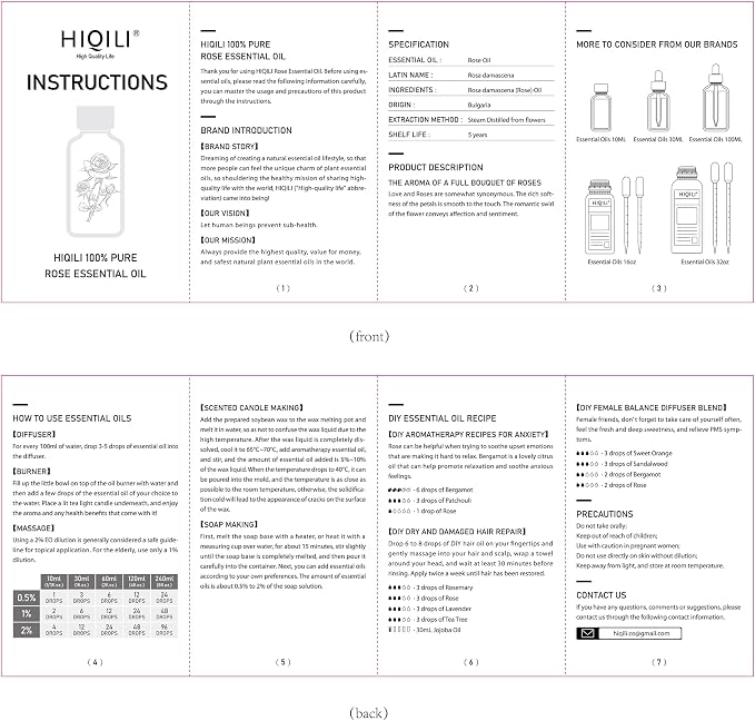 HIQILI Rose Essential Oil Large Capacity for Skin Care & Body Massage