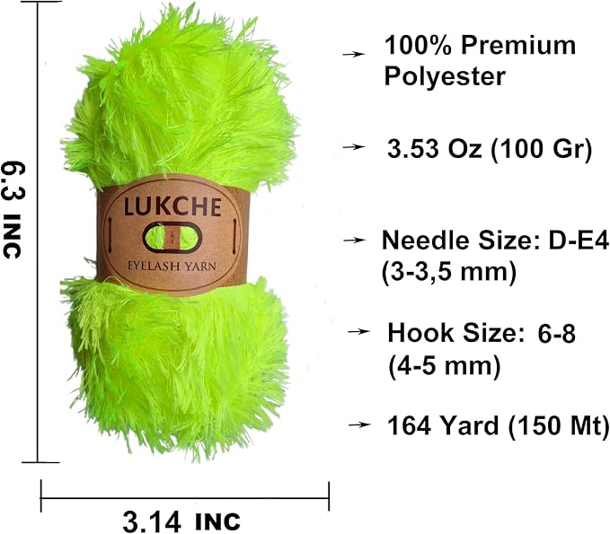 Eyelash Fun Fur Yarn Premium 100% Polyester 164 Yds (150 Mt), 3.53 Oz (100 Gr) Colorful Crochet Yarn Dıy Hand Knitting. (Neon Green, 1 Skein)