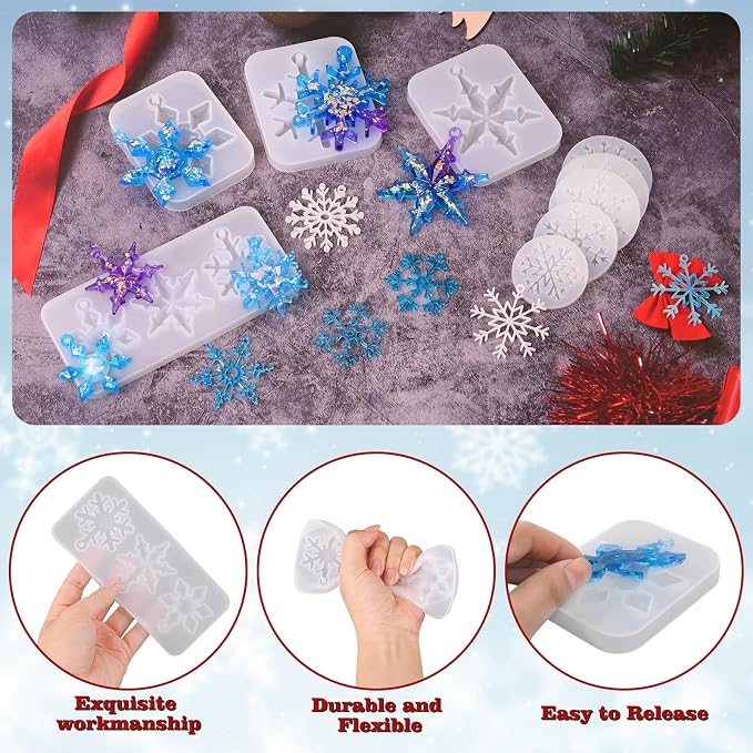 Actvty Snowflake Resin Molds Silicone, 9 Pieces Snowflake Resin Casting Molds, Christmas Ornament Resin Molds DIY Resin Crafts Jewelry Pendant Xmas Gift Winter Home Decoration