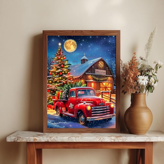 CRZMODE Christmas Paint by Numbers Kit for Adults, Red Truck Paint by Numbers for Adults, Acrylic Painting Crafts for Home Decor Gift (16x20inch)