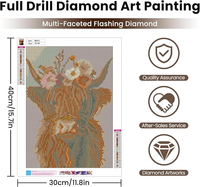 Amaieuin Diamond Art Kits for Adults Beginners Cow Diamond Painting 12x16