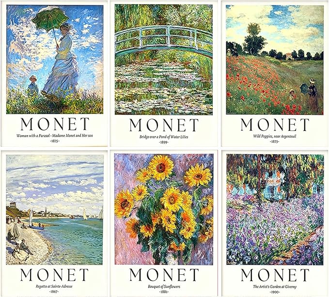 6 Pack Monet Paint by Numbers Kit for Adults Beginner (Without Frame)