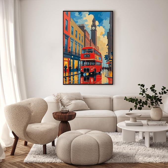 GEEHEIY Framed Paint by Numbers Kit for Adults, London Red Bus, 8 x 12 Inch | DIY Adult Paint by Number Kit for Beginners, City Wall Decor, Stress Relief Craft Gift, Creative Hobby