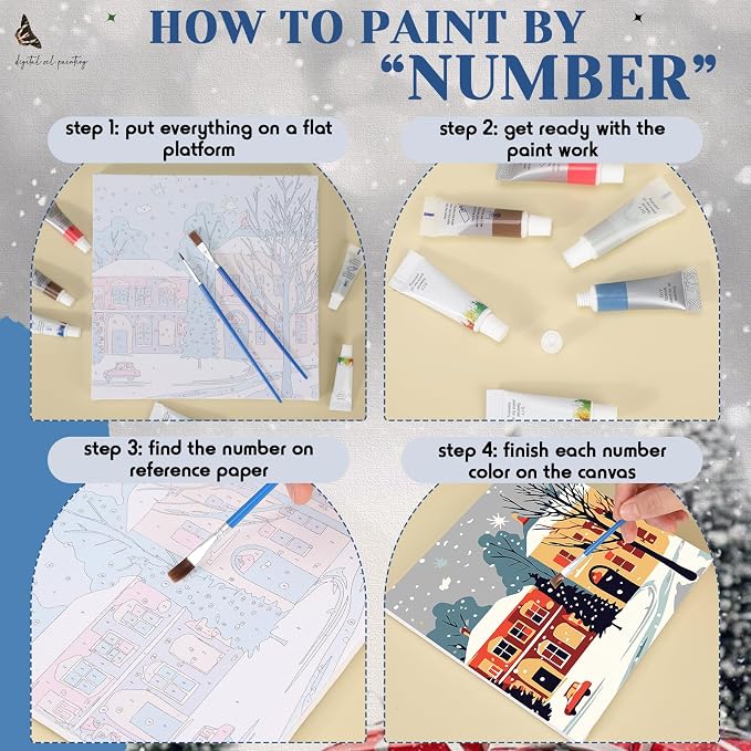 Nezyo 12 Sets Paint by Numbers Kit with Frame for Adult, 8 X 8 Inch | Easy DIY Acrylic Painting for Beginners, Ideal Birthday Gift, Art Party Classroom Activity, Winter Holiday Themed Canvas