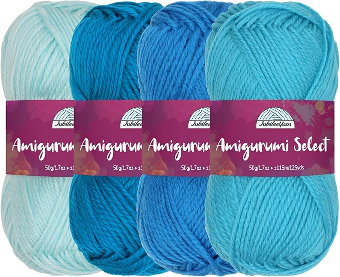 JubileeYarn Amigurumi Select Yarn - DK Acrylic - Shades of Blue - 4 Skeins