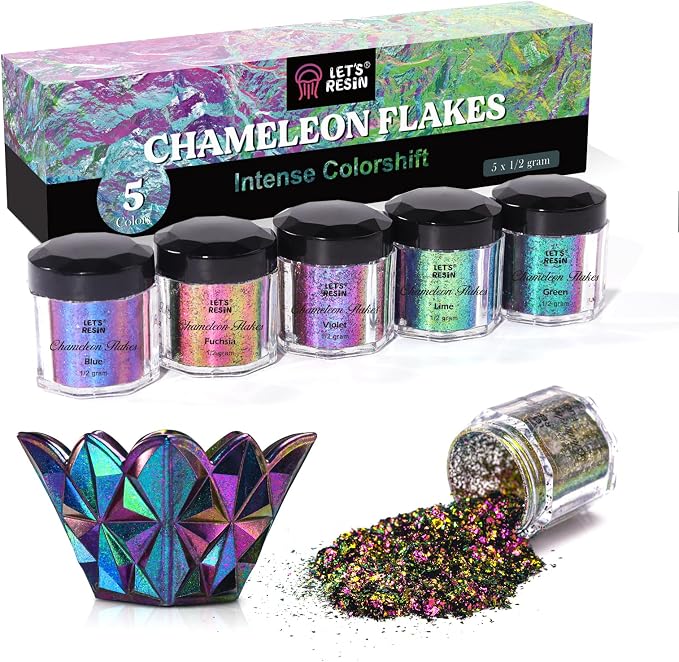LET'S RESIN Chameleon Flakes, Resin Supplies | Intense Color Shift Pigment Powder for Resin Molds/Tumblers, Chrome Powder Pigment for Christmas Nail Art/Paint/Soap Making