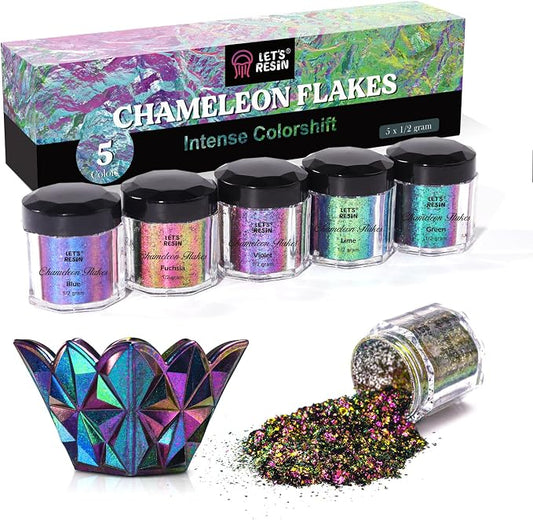 LET'S RESIN Chameleon Flakes, Resin Supplies | Intense Color Shift Pigment Powder for Resin Molds/Tumblers, Chrome Powder Pigment for Christmas Nail Art/Paint/Soap Making