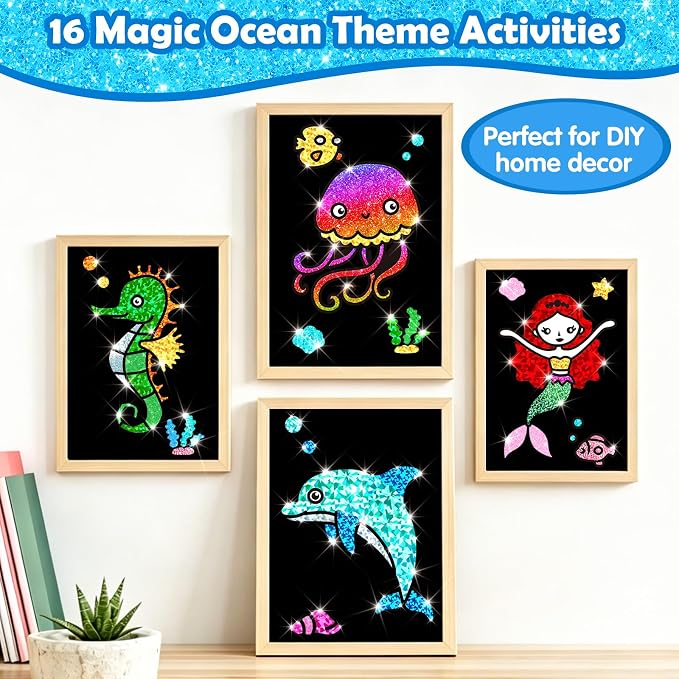 FUNNYB&G Foil Art Craft Kit for Kids, Sparkly Birthday Gift Toy for Kids | No Mess, Kids Ages 4-10 Create Sparkling Artwork, A Creative Gift for Birthdays, Holidays, Travel Activities,Screen-Free Fun