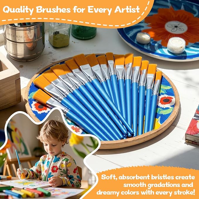 40 Pcs Flat Paint Brushes,1 Inch Craft Paint Brushes, Large Acrylic Paint Brush for Watercolor, Oil Painting, Acrylic,Big Paint Brush for Oil Paint and Body Painting Crafts, Rock Painting