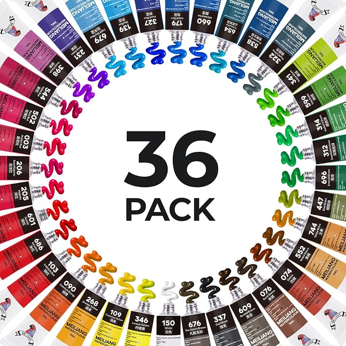 MeiLiang 36 Colors Watercolor Paint Set, 5ml Tubes | Vibrant Colors, Non-Toxic, Ideal Watercolor Painting Art Supplies for Adults, Teens, and Beginners