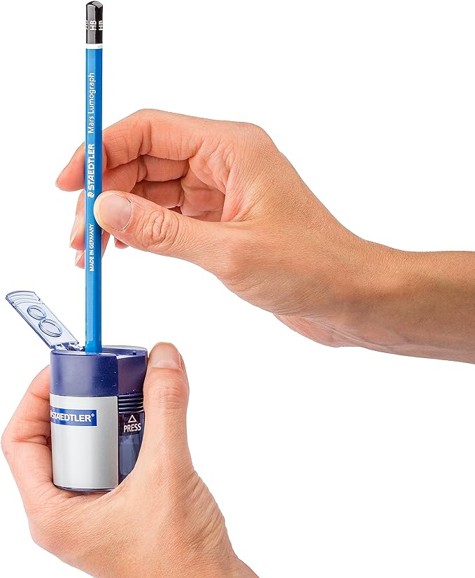 STAEDTLER Double-Hole Tub Pencil Sharpener: Dual Size Manual Sharpener for Standard Graphite & Colored Pencils - Compact Design - Ideal for Classroom, Home, Office, & Art Studio