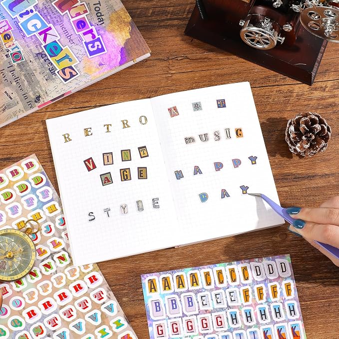 2600+ Pcs Retro Alphabet Sticker Book, Vintage Letter Decorative Stickers for Junk Journal Scrapbooking Planner Card Making, Ideal DIY Craft Gift for Women Teens Girls