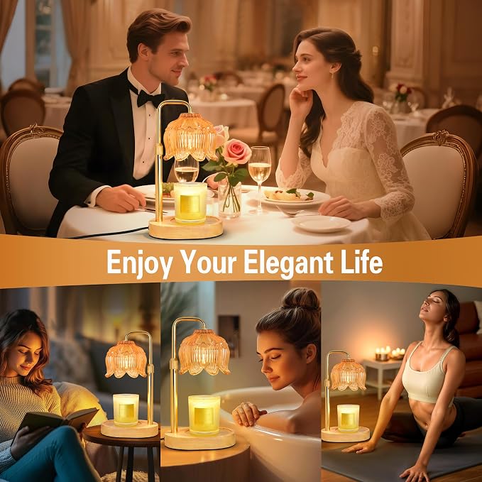 XJZJY Amber Flower Candle Warmer Lamp with Timer, Birthday Gifts for Women | Dimmable wax melt warmer with 2 bulbs for jar candles, height adjustable, lotus flower lamp, home decor, housewarming gift