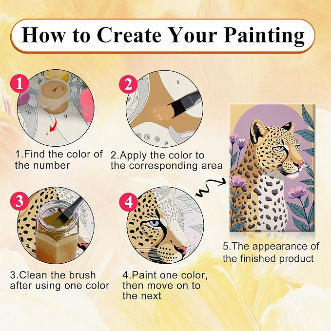 SparkGlow Leopard Paint by Numbers Kit for Adults with Frame, 8×12 Inch | Beginners Fridendly, HD Canvas, Include Easel, Vibrant Acrylic Colors, Number Painting for Gifts, Wall Decor, Relax and Fun