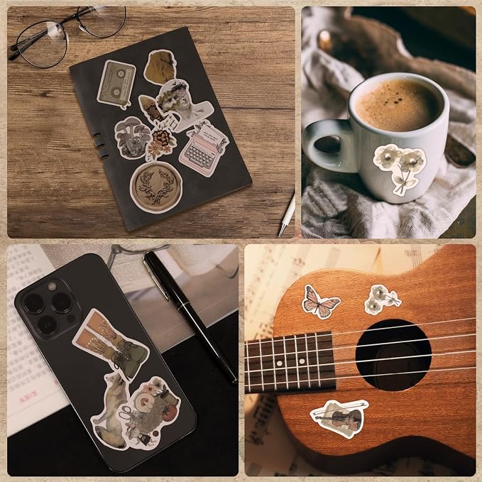 EOAOD 200 Vintage Aesthetic Stickers for Scrapbooks and Water Bottles | Waterproof Vinyl Decals for Notebooks, Junk Journals and DIY Crafts, Perfect for Kids, Teenagers and Adults