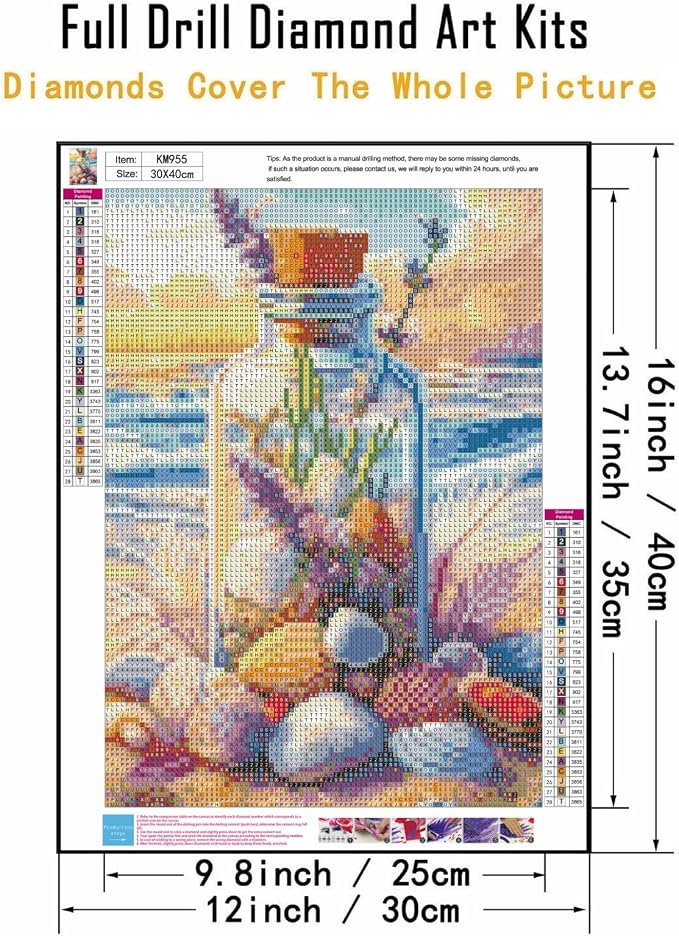 5D Beach Seashell Bottle Diamond Art kits for Adults Beginners 12x16 Inch | Diamond Painting Kit DIY Full Round Drill Paint by Diamonds Dot Gem Art for Adult, Home Wall Decor