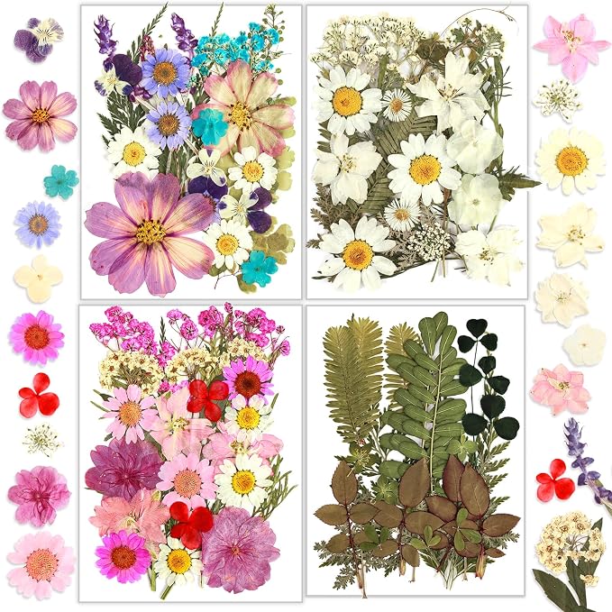 Dried Flowers, Resiners 100Pcs Pressed Flowers for Craft | Real Natural Dried Flowers Dry Leaves Kit for DIY Making Crafts Resin Soap Candle Scrapbook Supplies Card Making Jewelry