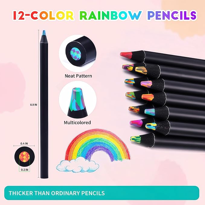 12 Rainbow Colored Pencils Set,Art Supplies & Stocking Stuffers,Teen Girl Boys Gifts Trendy Stuff,Party Favors Arts and Crafts for Kids Ages 8-12,Gifts for 5-12 Year Old Girl,Drawing & Sketch Pencil