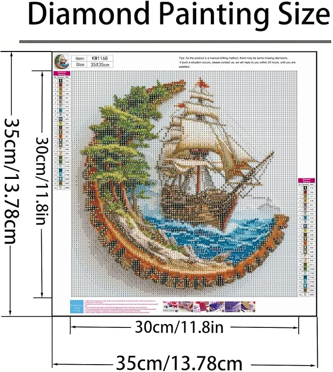Diamond Paintings Kits for Adults,Sailboat Diamond Art,13.8x13.8 Inch | 5D DIY Full Round Drill Odyssey Wooden Nautical boat Paint by Diamond,Diamond Painting Dot Gem Art Crafts,for Home Wall Decor