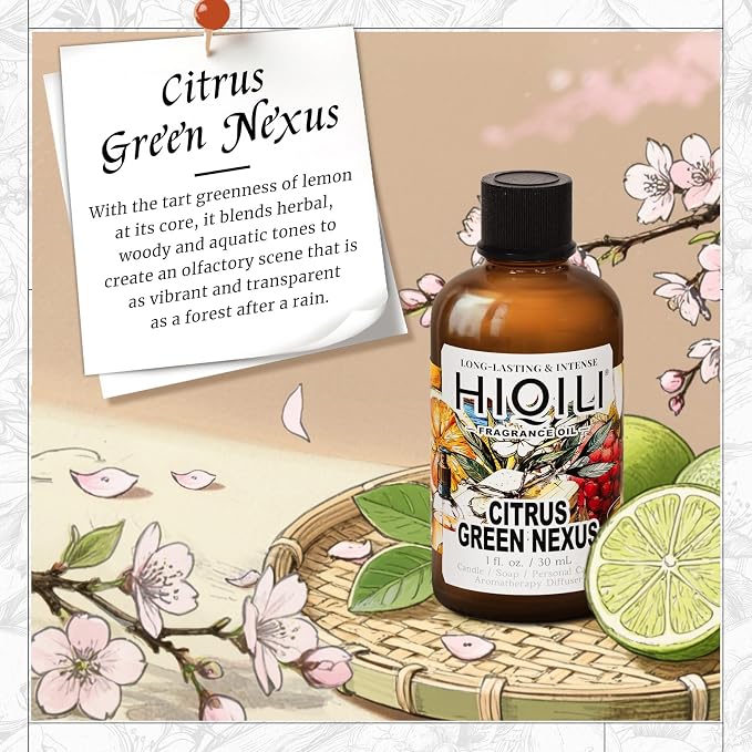 HIQILI Citrus Green Nexus Fragrance Oil for Scent Diffuser, Inspired by C&K One, Perfume & Soap Making Supplies, Great for Larger Room, New Car - 1.0 Fl Oz(Pack of 1)
