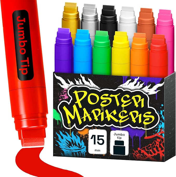 ARTISTRO 12 Multicolor Paint Pens for Glass Marking - Jumbo Tip