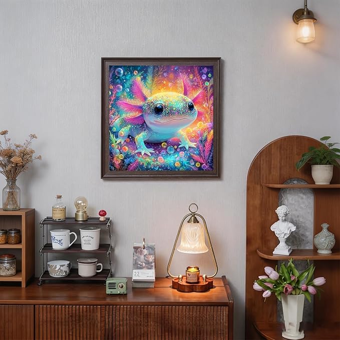 5D Colorful Glittering Axolotl Diamond Art kits for Adults Beginners | Cute Animals Diamond Painting Kit DIY Full Round Drill Paint by Diamonds Dot Gem Art for Adult, Home Wall Decor 13.7x13.7Inch