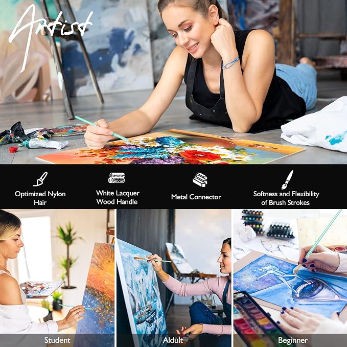 Artstorys Paint Brushes Set, 30 Pcs Acrylic Oil Watercolor Painting Brushes | Artist Paintbrushes (Nylon Hair Wood Handles) for Adult Drawing, Great for Face, Rock & Canvas, Arts Craft Supplies, Green