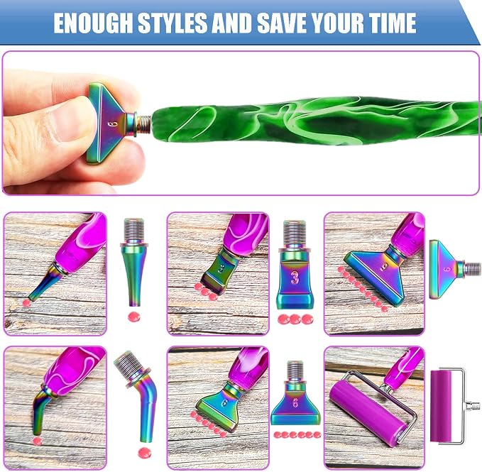 Diamond Art Pens Tools Diamond Painting Accessories Kits with Screw Metal Tip Roller Diamond Painting Pen Drill Bead Dot Pens for Art Craft Nail (Green Pen Color 6)