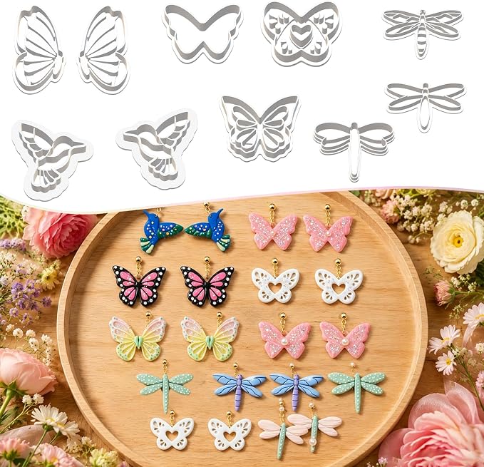 10PCS Butterfly Dragonfly Hummingbird Clay Cutters for Jewelry