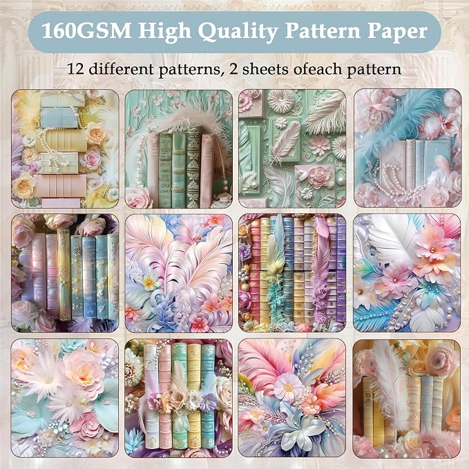 24 Sheets 6"x6" Scrapbook Paper Single-Sided Pattern Decorative Paper