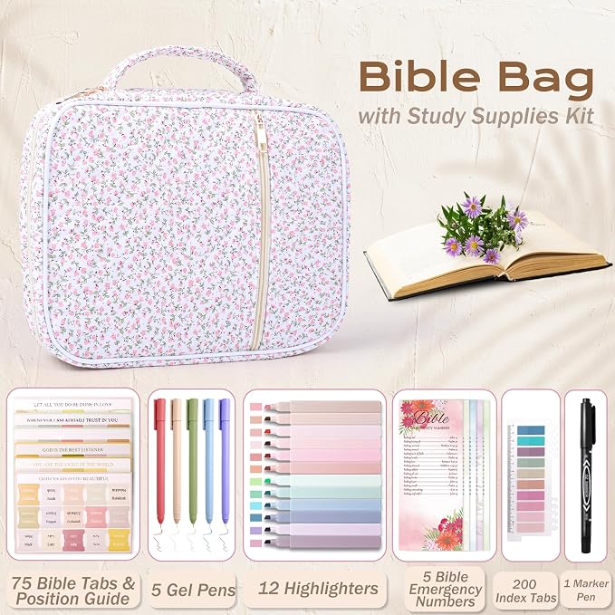 XKDOUS Bible Cover Case for Women Bible Bag Journaling Kit w/Study Supplies