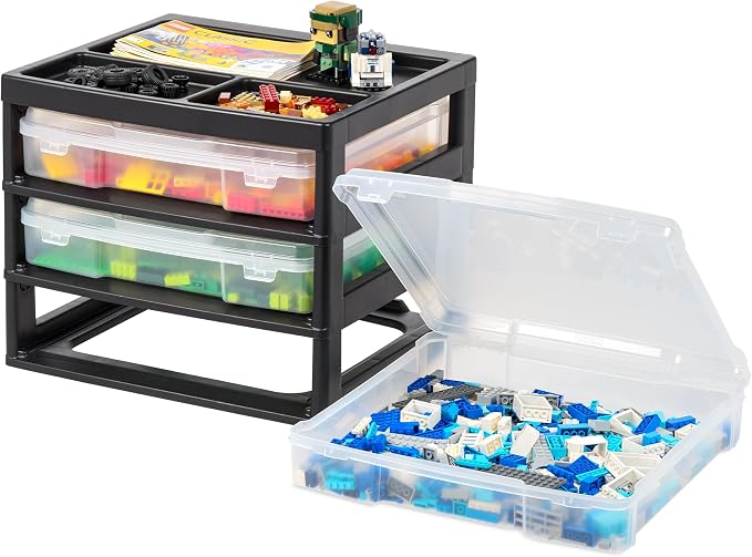 IRIS USA Desk Organizer |Made in USA| 3-Tier Cases - Black/Clear