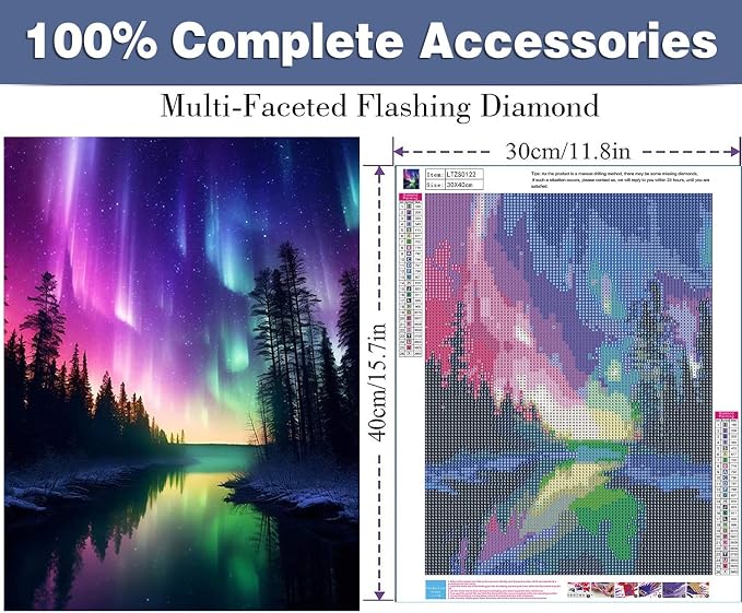ijbnhd Aurora Diamond Painting Kit for Adults, Forests Lake, 12x16inch
