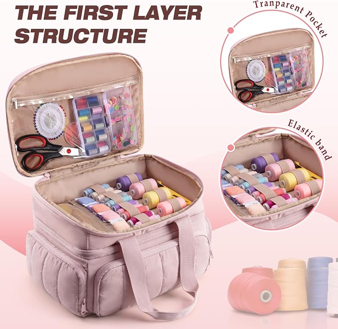 Marscamd Sewing Organizer Bag with Detachable Dividers, Pink (Bag Only)