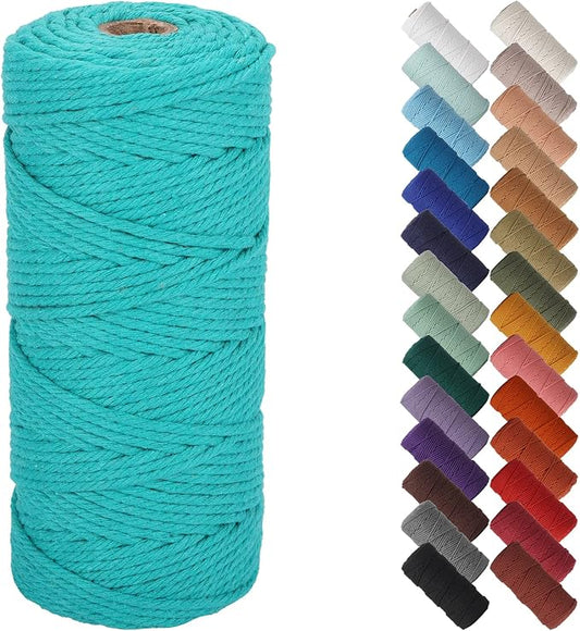 NOANTA Turquoise Macrame Cord 3mm x 109yards, Cotton Rope Macrame Yarn | Macrame Rope Supplies, 3 Strand Twisted Cotton Yarn String, Cotton Cord for Wall Hanging, Plant Hangers, Crafts, Knitting