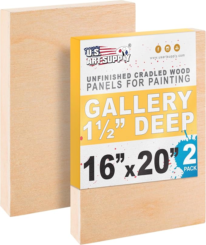 U.S. Art Supply 16" x 20" Unfinished Cradled Wood Panels for Painting