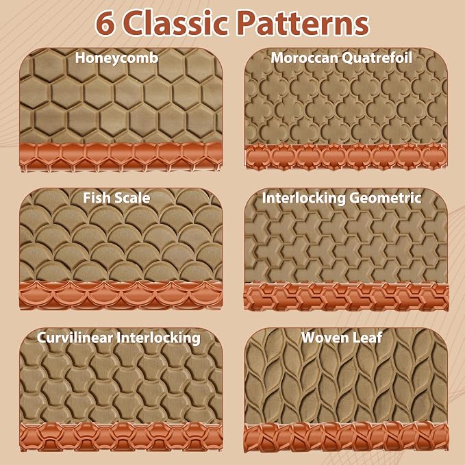 Leriton 6 Pack 9 Inches Clay Texture Roller Set Extra Large Polymer Tools