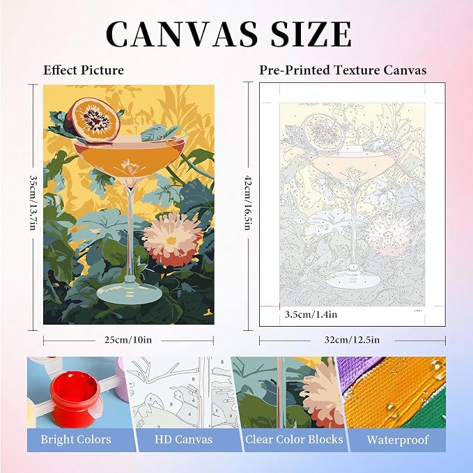 6 Pack Paint by Numbers Kit for Adults, Cocktail Drinks Canvas Painting Set | 10x14 Inch, DIY Acrylic Painting Craft Kit for Beginners without Frame, Relaxing Creative Hobby, Home Wall Decor, Gift