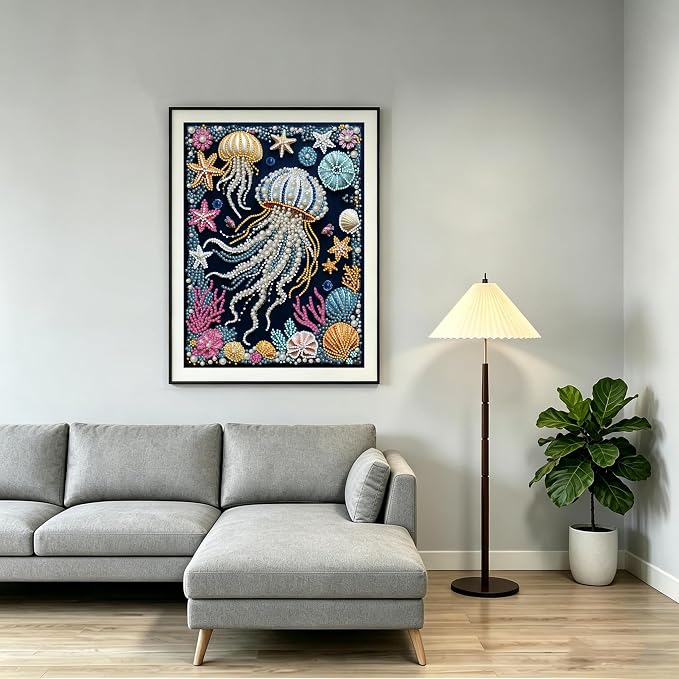 Jellyfish Pearl Diamond Art Kits for Adults,Full Drill Wall Art 12 x 16 in | 5D diamond painting,DIY Diamond Dots Gem Art Craft for Home Decor