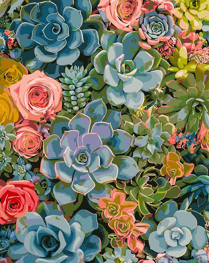 DOTSTART Paint by Numbers Kit for Adults,Colorful Succulents Plants Paint by Number for Adults,Acrylic Adults' Paint-by-Number Kits, Easy Paint by Number Adult Canvas for Home Art Decor, 16X20 inch