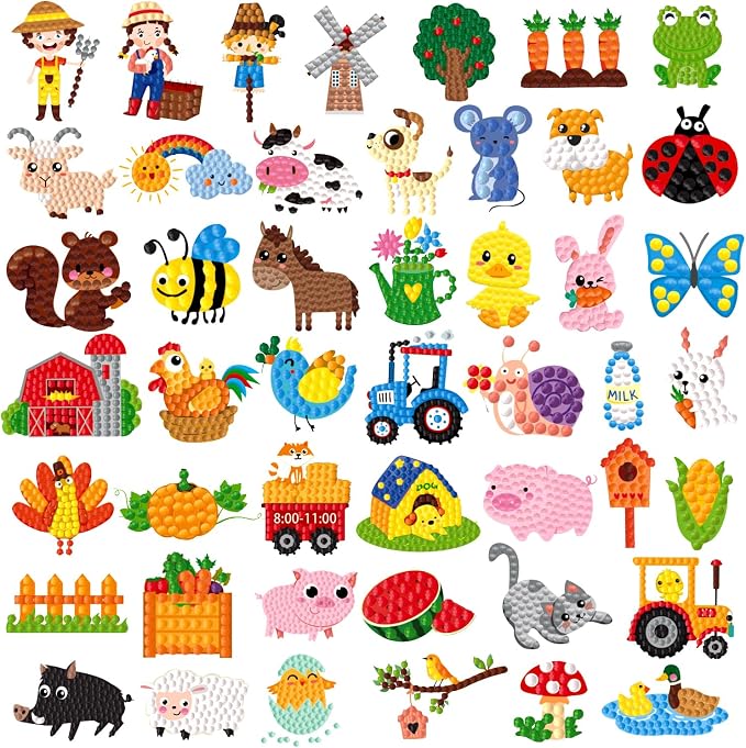 Labeol Diamond Art Kits for Kids Boys and Girls Ages 6-8-10-12 Easy to DIY Creative Diamond Art Sticker Craft by Numbers Kits for Kids and Adult Beginners (Farm)