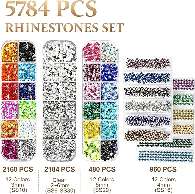 GLTECK Hotfix Applicator, Bedazzler Kit with 5784 PCS Rhinestones for Crafts, DIY Hot Fix Rhinestone Applicator Wand Setter Tool with 7 Tips, 6 Pattern Templates, Gloves, Tweezers & Cleaning Brush