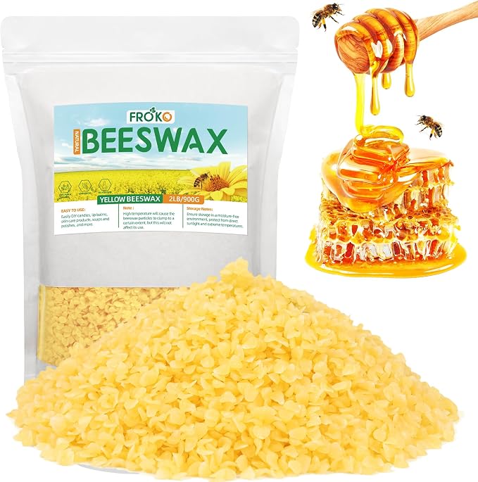 FROKO Yellow Natural Beeswax Pellets 2LB, Organic Beeswax, Beeswax for Candle Making, Body, Skin Care DIY, Lip Balm, Soap and Lotion Making Supplies