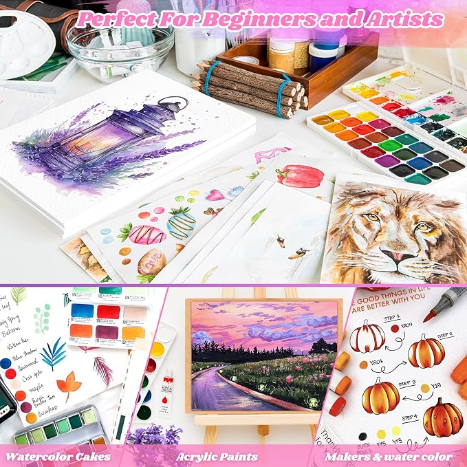 64 Sheets Watercolor Paper,5"x7" Water Color Paper Bulk,Loose Drawing Paper | 140 lb/300 gsm, Artist Sketch Easel Acrylic Painting, Art Supplies for Kids Child Adults, Watercolors, Watercolor Paint Set