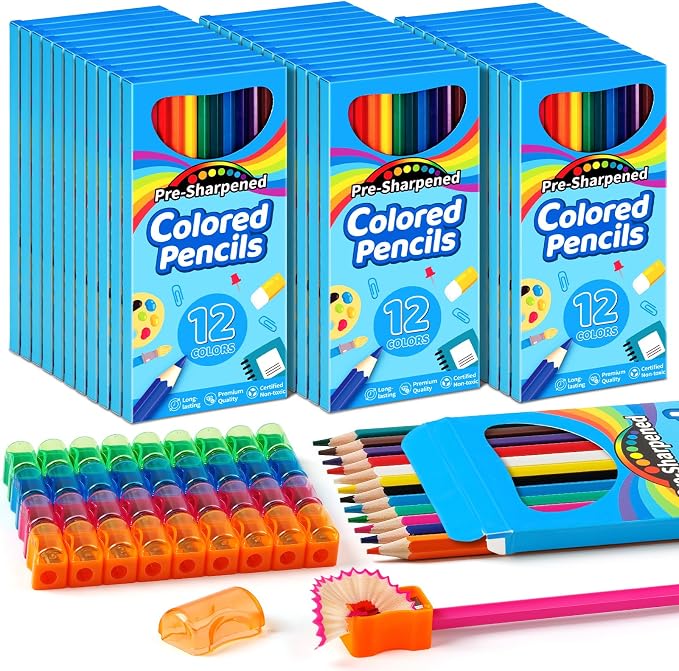 V-Opitos 432 Count Colored Pencils, Bulk 36 Boxes with 36 Sharpeners